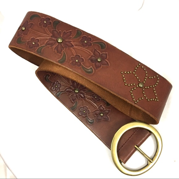 Express Accessories - Express wide boho embossed flower leather belt S